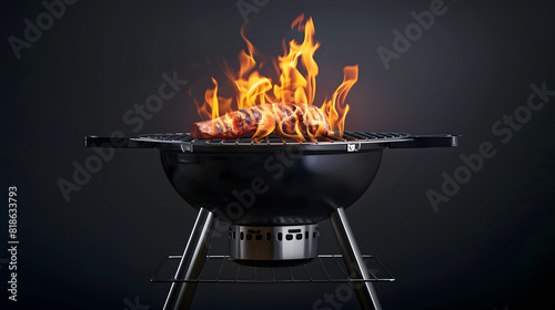 Modern barbecue grill with burning fire on dark background