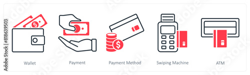 A set of 5 Shopping icons as wallet, payment, payment method