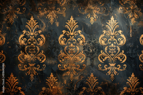 Dark background, damask patterned wallpaper. Created with Ai