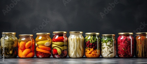 Copy space image of delicious pickled vegetables displayed on a gray table Plenty of room for adding text