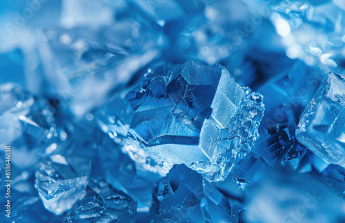 Ultra close up view of blue ice crystals. Created with Ai