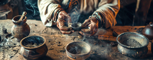 Ayurvedic practitioner preparing herbal remedies, ancient healing traditions for holistic well-being.