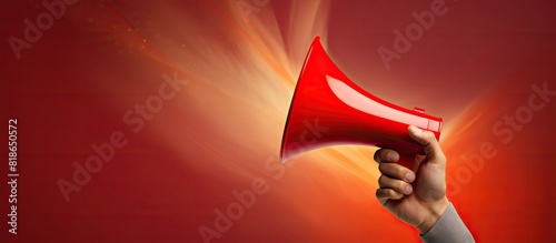 A hand is holding a megaphone with an upgrade announcement in the copy space image