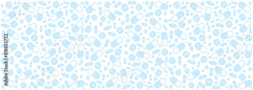 Seamless pattern with medicines, capsules, medicaments, drugs, pills and tablets. Medical pharmacy backgrounds and textures. Medicine seamless pattern. Vector illustration 