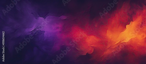 A dark grainy texture adds depth to the abstract color gradient in the glowing purple red yellow orange and black design creating a perfect copy space image for a banner poster or cover