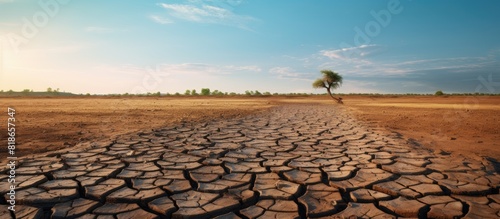 There is a lack of water causing dryness and drought conditions The image displays an absence of water in the landscape. with copy space image. Place for adding text or design