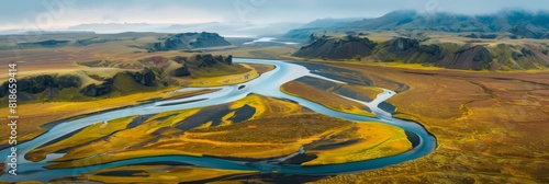 Breathtaking Aerial View of Glacial River in Iceland Generative AI