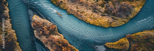 Breathtaking Aerial View of Icelandic River for Travel and Nature Concepts Generative AI