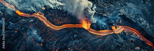 Breathtaking Aerial View of Lava Flow in Iceland's Wilderness Generative AI