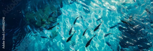 Aerial View of Fish Swimming in the Sea, Costa da Morte, Spain Generative AI