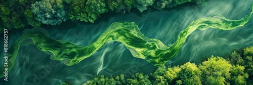 Blooming Algae in Green River Aerial View for Nature Lovers Generative AI