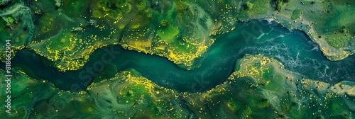 Blooming Algae in Green River Aerial View for Nature Lovers Generative AI