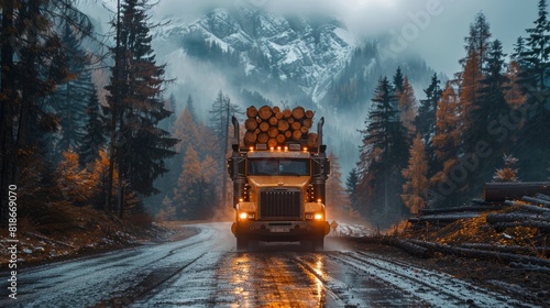 Timber Transport in Rainy Forest