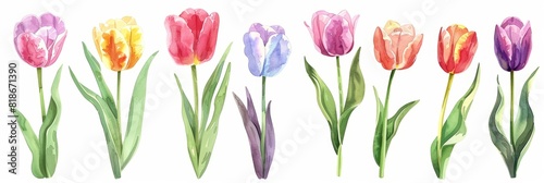 Blooming Tulip Collection on White Background for Spring Designs Generative AI