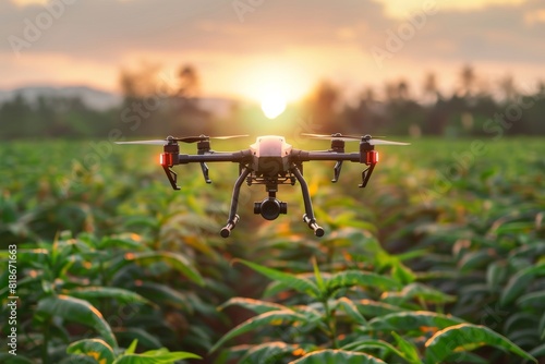 Agriculture drone sensor pest health unmanned drone vector graphic control in smart farm aerial with drone photo field technology and vehicle farming drone illustration management.