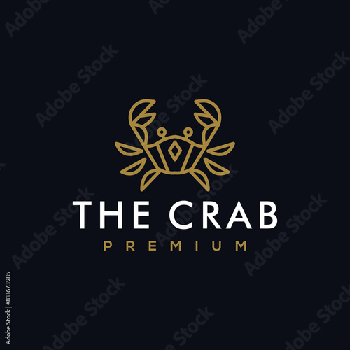 crab line restaurant hipster logo. modern seafood restaurant concept logo design. simple crab luxury cafe design