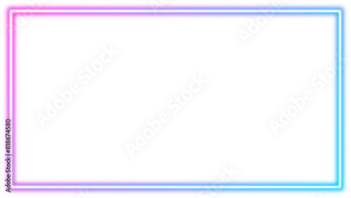 Blue and pink gradient rectangle neon frame, light sign box, outline border with space for text with 15x8scale ratio for web presentation, thumbnail, banner, 16x9 work project, png transparent.