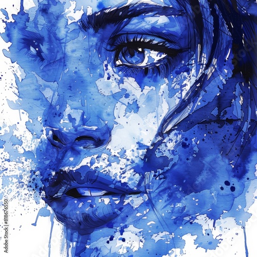 Vibrant Portrait of a Woman's Face with Watercolor Splash Generative AI