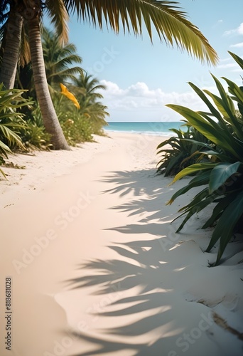 Jungle beach landscape with palms and trees
