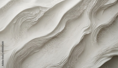 The image is a white and grey abstract painting of a wave