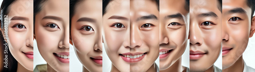 전형적인 한국 젊은 남녀(8명) 얼굴의 클로즈업 