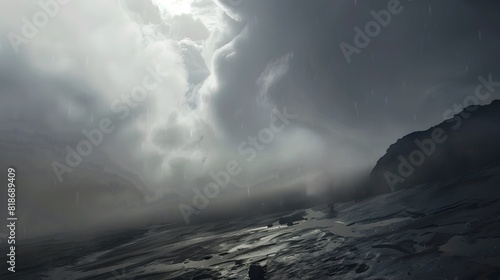 Dramatic moody landscape with light, shadow and darkness in the storm