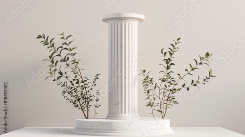 Background podium column 3d roman luxury greek white ancient display product classic. Podium platform background column pillar stage minimal stand beauty design greece render scene plant cosmetic rome