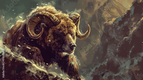 A mythical bear with ram horns, symbolizing immense strength and ferocity.