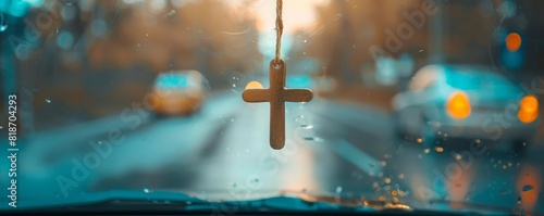 Small cross hanging from a car