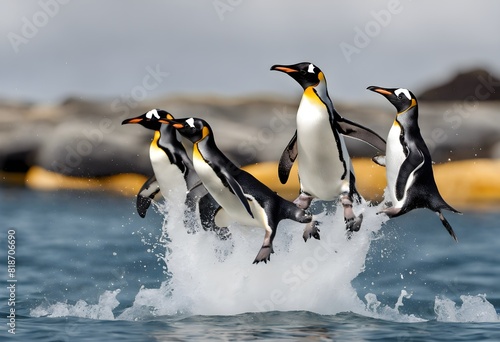 Penguins jumping out of the water