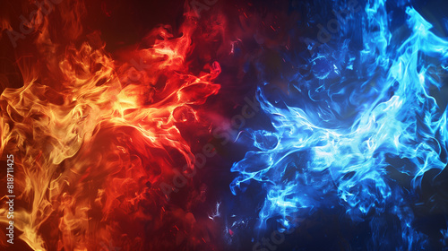 青い炎と赤い炎の衝突。バトル背景 