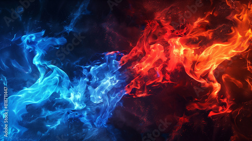 青い炎と赤い炎の衝突。バトル背景 
