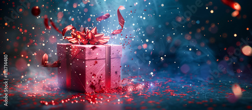 The gift box bursts open in a creating a dynamic visual concept