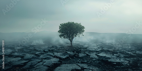 Lone Tree in Misty Landscape | Solitude and Serenity ​​