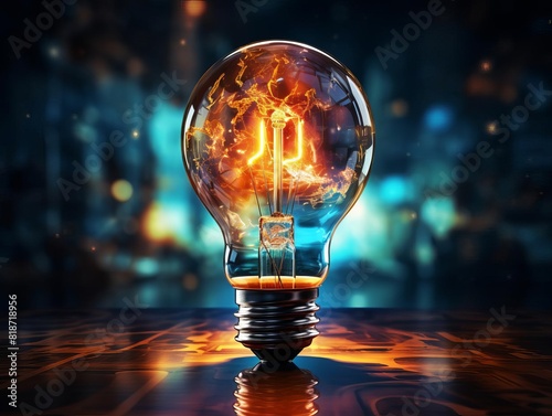 The image is a light bulb with a glowing orange filament that looks like fire