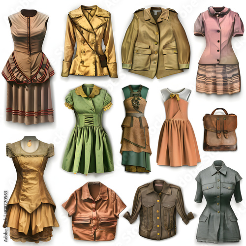 Online vintage clothing swaps isolated on white background, realistic, png 