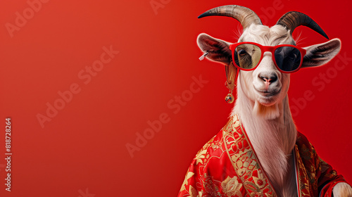 cool goat with glasses on minimalist background, eid ul adha, eid mubarak concept wallpaper