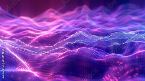 Electromagnetic field visualization Dynamic visualization of electromagnetic waves in vivid purples and blues, with field lines flowing smoothly