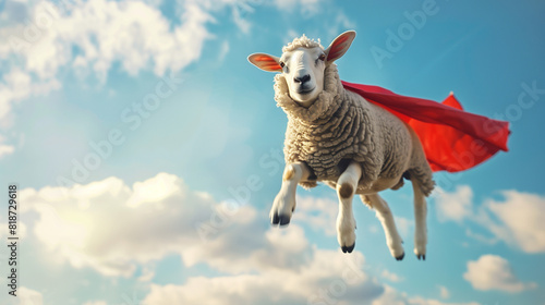 funny eid ul adha concept, superhero sheep flying to rescue the eid day, eid al adha super sheep to the resque