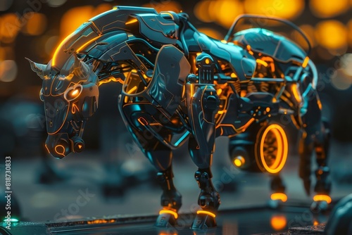 centaur warrior futuristic tech robot cyborg human hybrid scifi character concept neon glowing highlights mechanical cyberpunk 