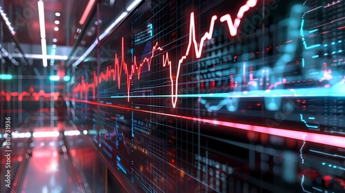 Graphical illustration of stock fluctuations akin to a heartbeat monitor, illustrating the heartbeat of the market, captured with impeccable HD resolution.
