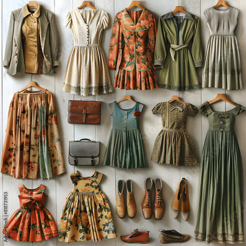 Online vintage clothing swaps isolated on white background, hyperrealism, png 