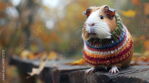 Pets: A guinea pig wearing a tiny knitted sweater