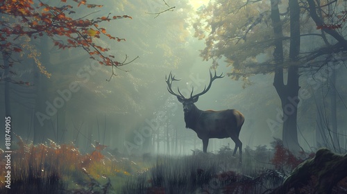 Wild: A majestic stag standing in a misty forest clearing