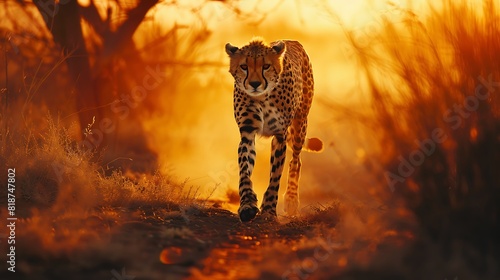 Cheeta wild animal in a park cheetah on the hunt during sunset reserve in walking