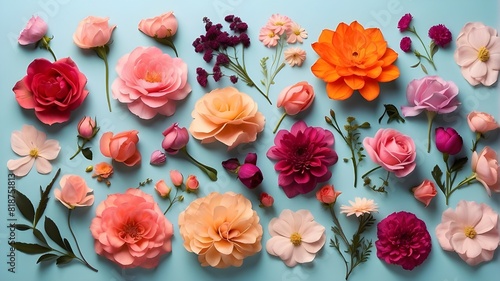 Let your imagination run wild with this prompt - a flat lay of flowers in a range of styles and variations, from delicate and dainty to bold and vibrant. The possibilities are endless with this creati