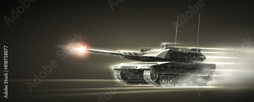 Attacking tank on the battlefield. Armored vehicle,Tank fire, Army battle