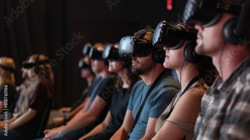 AI horror film festival, virtual screening, attendees watching with VR headsets