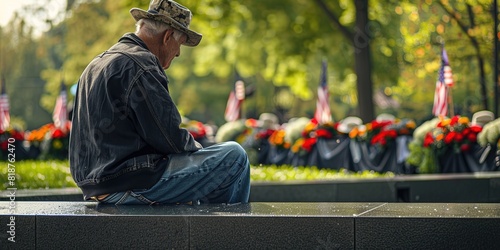 Senior man sitting on a bench in the cemetery 