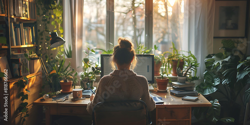 A freelancer working from home, navigating the challenges and freedoms of remote work in a digital age.